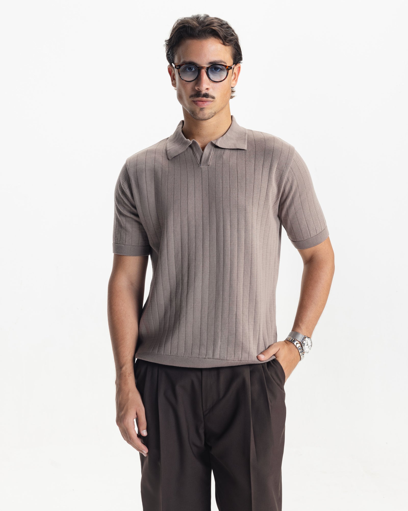 MILANO KNIT POLO - LIGHT BROWN