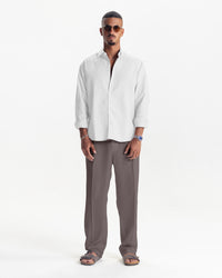 LONG SLEEVE LINEN SHIRT - WHITE