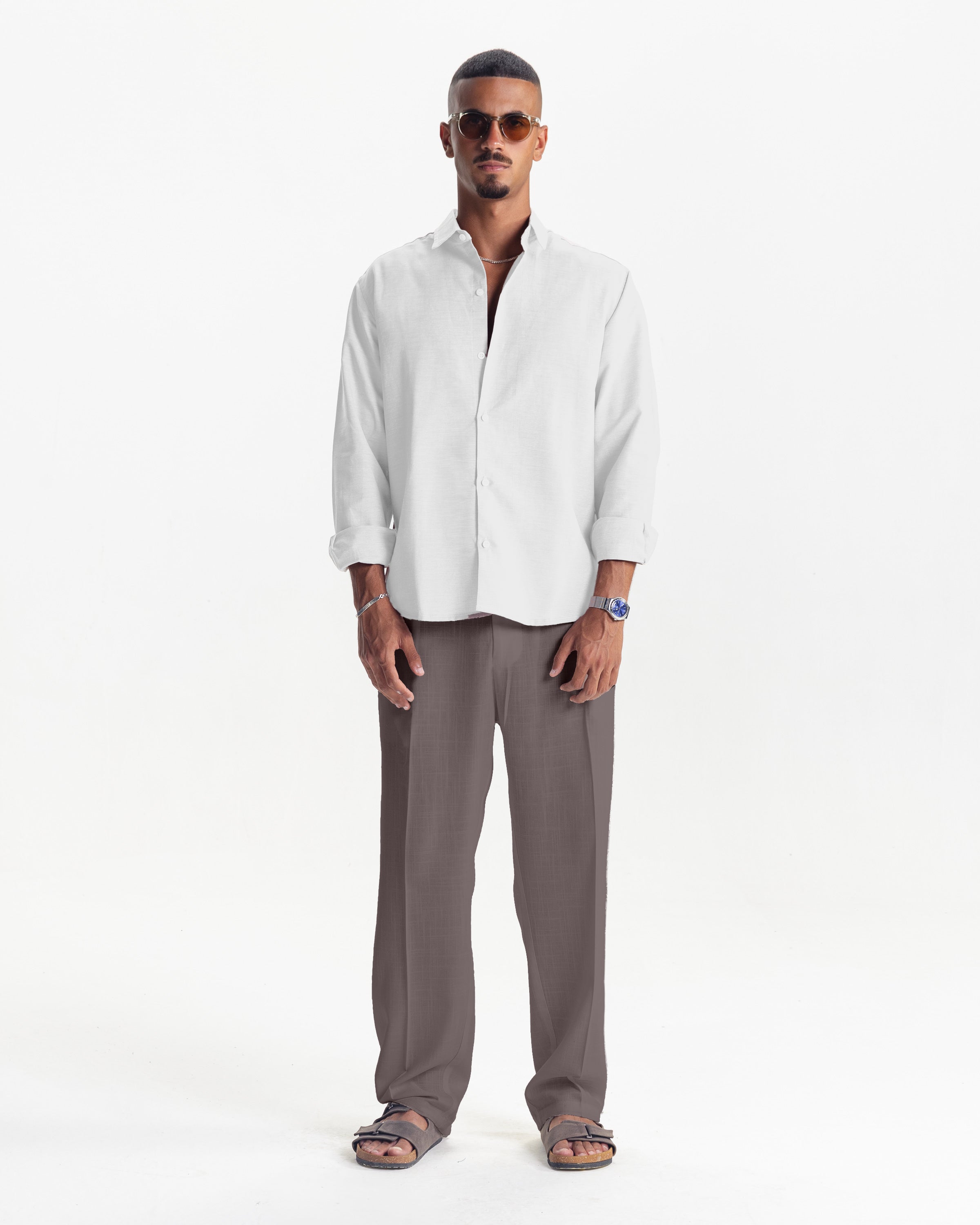 LONG SLEEVE LINEN SHIRT - WHITE