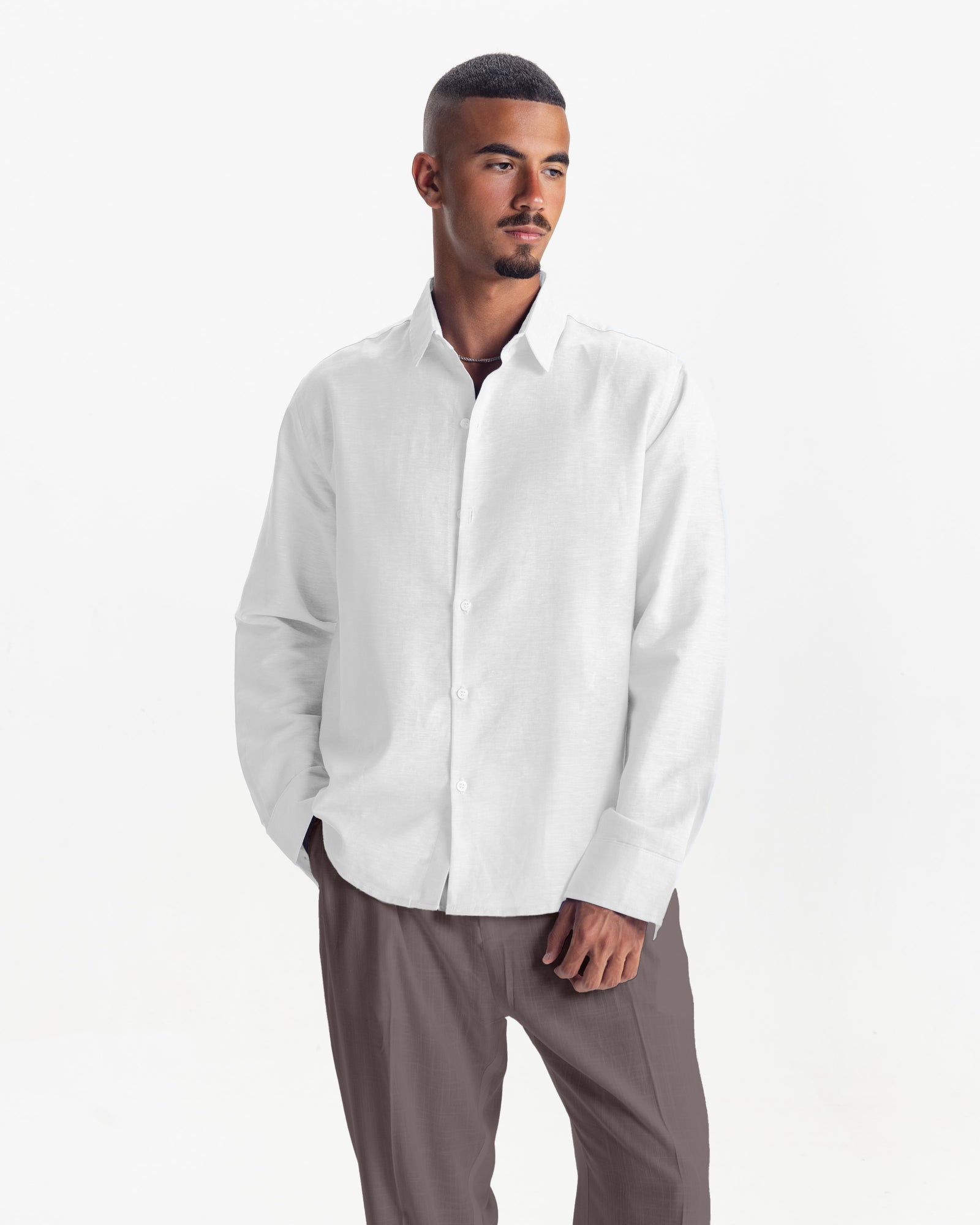 LONG SLEEVE LINEN SHIRT - WHITE