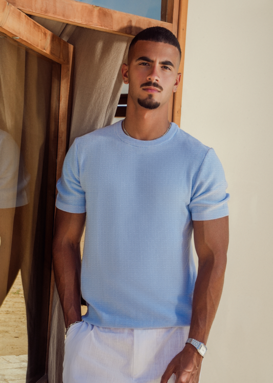 PREMIUM KNITTED TEE - SKY BLUE